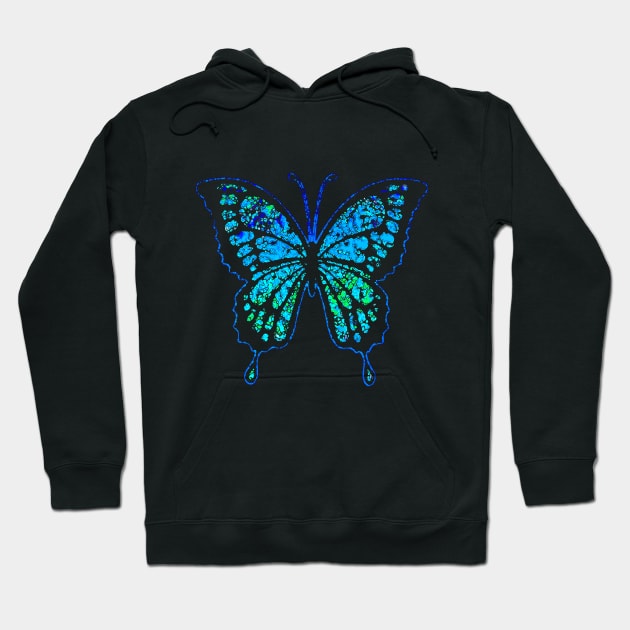 Blue butterfly hoodie black top